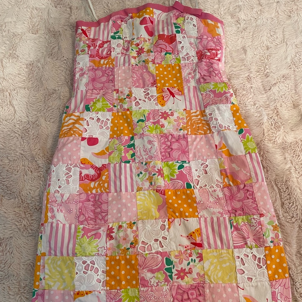 Lilly Pulitzer Colorful Strapless Dress size 4 Vintage 2 minute sewn patch